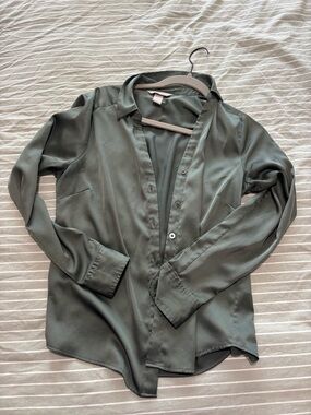 H&M Olive Green Satin Button-Down Shirt